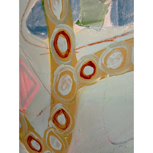 2020s Large Contemporary Abstract Acrylic Painting – Pink, Teal & Circular Motif For Sale - Image 5 of 11