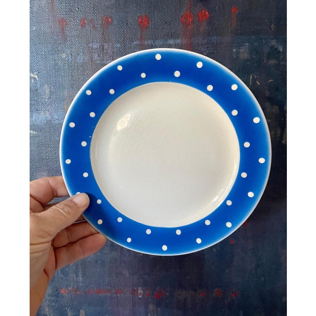 1970s Swedish Gefle Blue and White Polka Dot Plates in Amanita - Set of 6 For Sale - Image 4 of 10