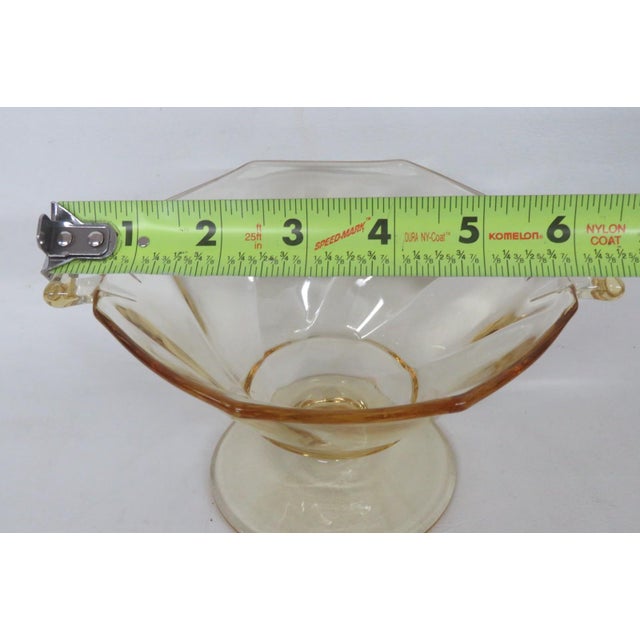 Yellow Depression Glass Pedestal Bowl Octagonal Swirl Pattern With Handles 4891b For Sale - Image 12 of 13