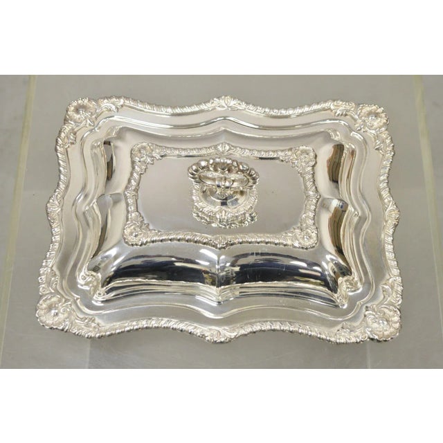 Victorian Early 20th Century Silver Plated Victorian Scalloped Edge Lidded Vegetable Serving Platter Dish For Sale - Image 3 of 13