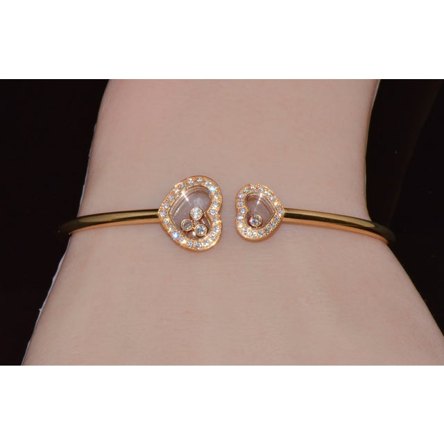 Gold Late 20th Century Authentic Chopard Happy Diamonds Icons 0.54ct Diamond Heart Open Bangle Bracelet 18k Rose Gold For Sale - Image 8 of 14