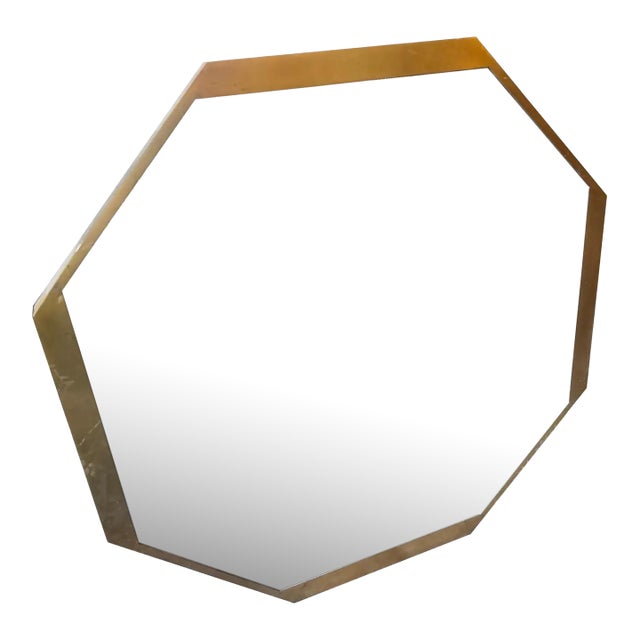 1960s Gio Ponti Style Mid-Century Modern Brass Octagonal Wall Mirror For Sale