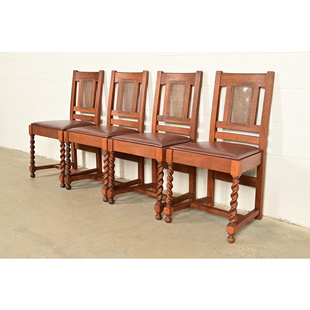 Stickley Brothers Stickley Brothers Antique Mission Oak and Cane Arts & Crafts Dining Chairs, Set of Four For Sale - Image 4 of 14