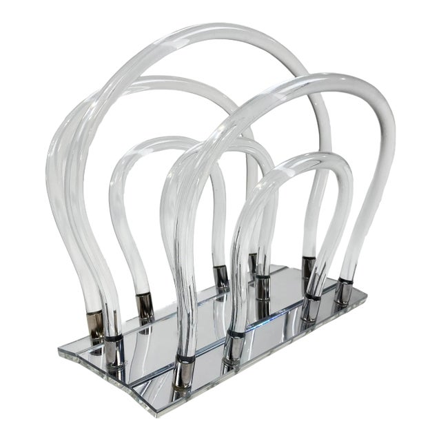Vintage MCM Dorothy Thorpe Style Lucite Magazine Rack W/ Mirrored Base For Sale