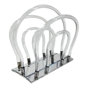 Vintage MCM Dorothy Thorpe Style Lucite Magazine Rack W/ Mirrored Base