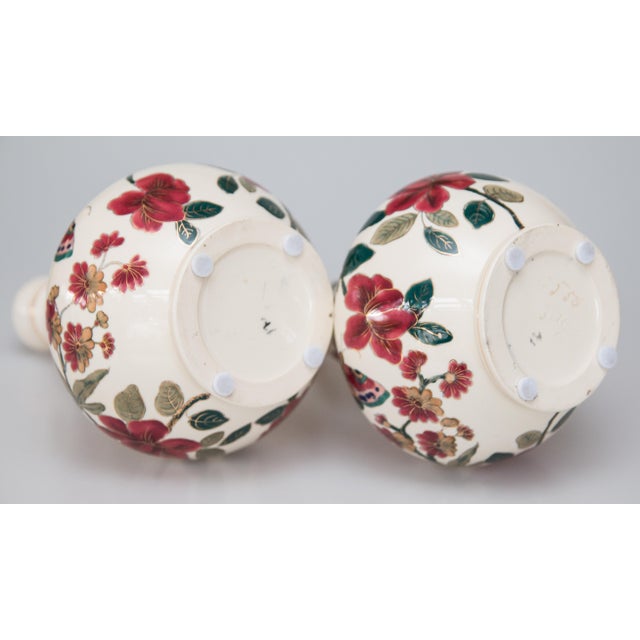 Wood Antique Italian Floral & Butterflies Double Gourd Vases - a Pair For Sale - Image 7 of 9