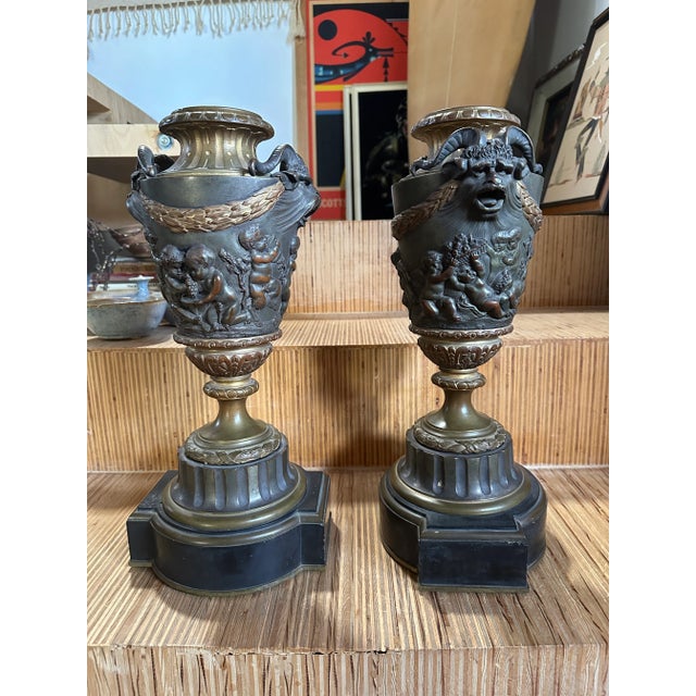 Claude Michel Clodion Pair of Early 20th Century Bronze Bacchanalian Vases After Clodion For Sale - Image 4 of 10