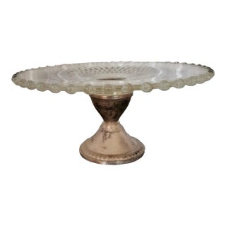 Maurice Duchin Glass & Silver Pedestal Cake Plate 1940s For Sale