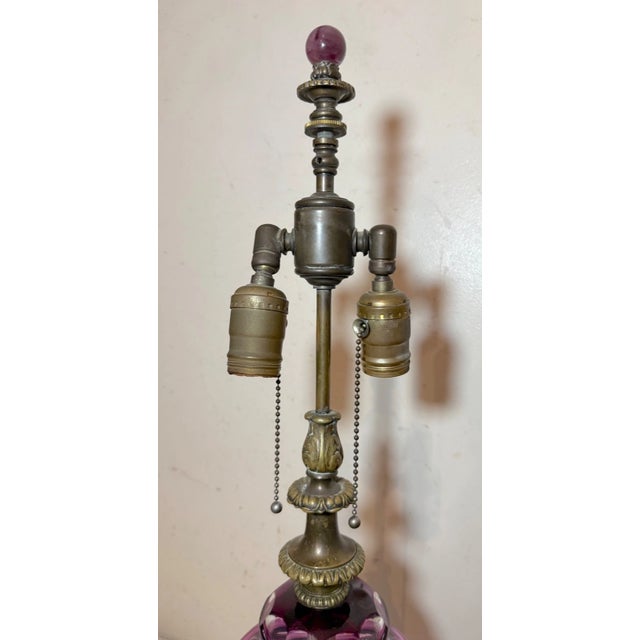 Purple Antique Cut to Clear Bohemian Czech Purple Clear Glass Crystal Bronze Table Lamp For Sale - Image 8 of 14