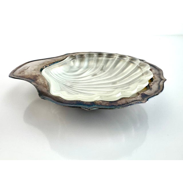Silver Mid-Century Silver and Glass Shell-Form Dish For Sale - Image 8 of 14