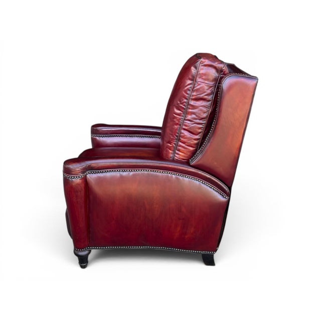 Pair of Vintage English Wingback Recliners in Burgundy Oxblood Leather For Sale - Image 11 of 16