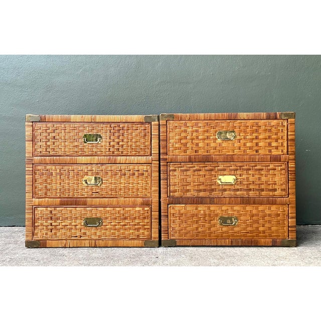 Vintage Woven Rattan Chest of Drawers - Set of 2 For Sale - Image 11 of 18