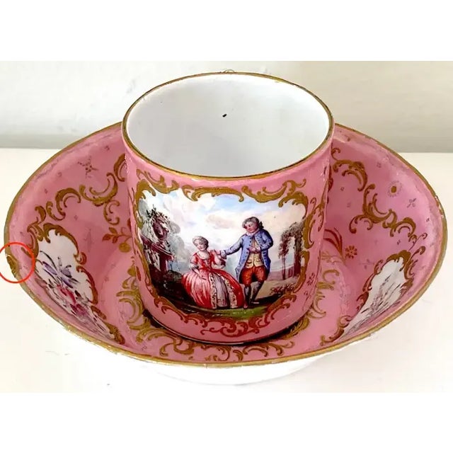 Chelsea Porcelain 18th C. English Rocco Battersea & Porcelain Companion Cup & Saucer For Sale - Image 4 of 13