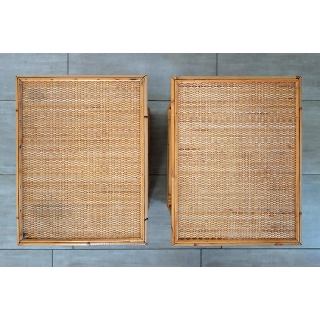 Bedside Tables in Woven Wicker and Bamboo, 1970s, Set of 2 For Sale - Image 4 of 16