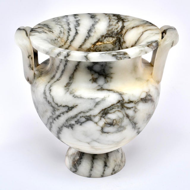 Italian Carved Alabaster Vase With Handles and Charcoal Veining Chairish