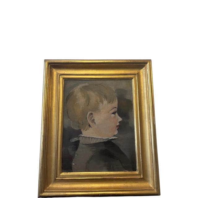 Gold Lois Pregartbauer, Child Portrait by Lois Pregartbauer, 1950s, Wood, Framed For Sale - Image 8 of 8