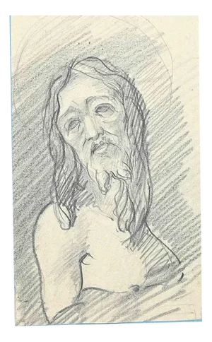 Portrait of Christ, Original Drawing, Early 20th-Century