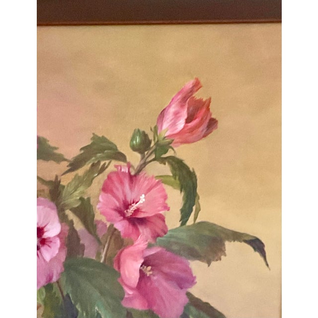 Wood Mid 20th‑Century Vase With Flowers — Rich Classical Still Life Oil on Board, Signed For Sale - Image 7 of 15