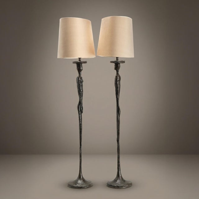 Giacometti Form Table Lamps in Bronze Finish by Porta Romana - Pair For Sale - Image 4 of 11