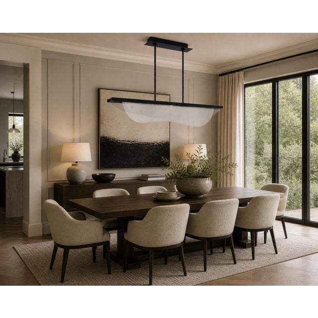 A striking and highly architectural “Nyra” linear suspension designed by acclaimed lighting designer Sean Lavin for Visual...