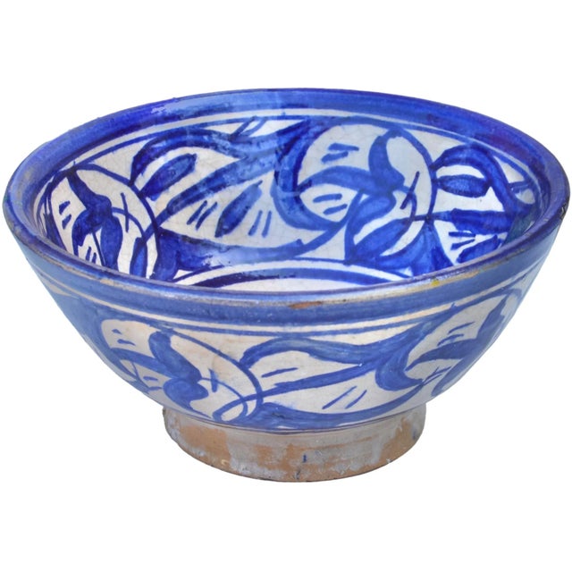 Late 19th Century Late 19th Century Blue-Patterned Moroccan Ceramic Decorative Bowl For Sale - Image 5 of 9