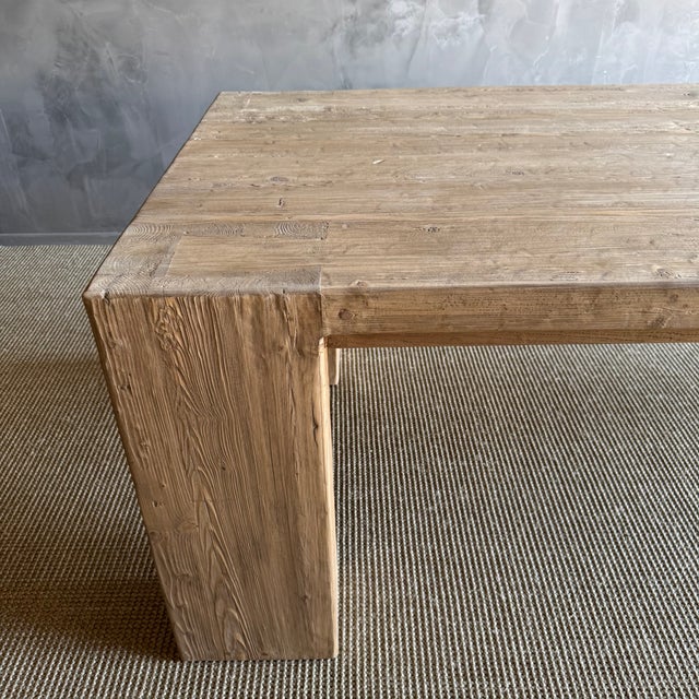 Brown Solid Elm Wood Beam Style Dining Table Crafted From Rustic Reclaimed Elm Wood For Sale - Image 8 of 10