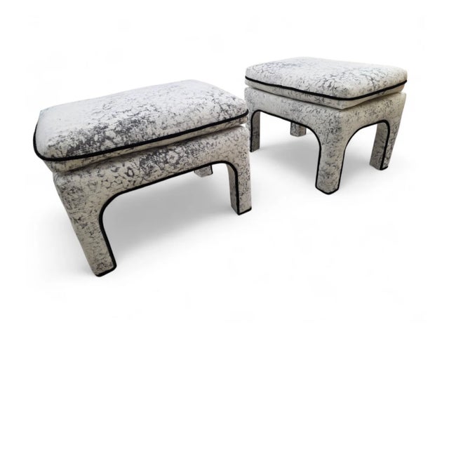 Mid Century Modern Pillow Top Ottoman/Stools by Directional Newly Reupholstered in a Luxurious Designer Patterned Wool...