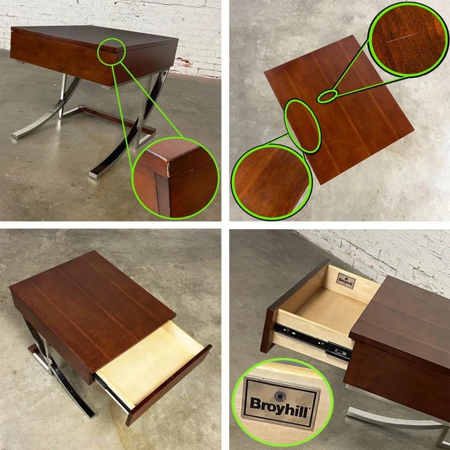 Late 20th Century Modern Broyhill Chrome & Wood Cantilever Base End or Side Table With Drawer For Sale - Image 6 of 12