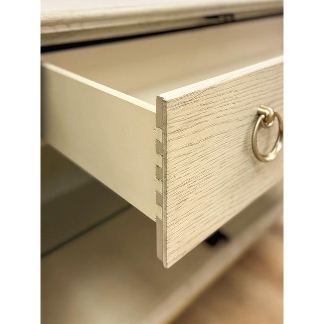 Modern American Drew Corsica Painted Gray Console Credenza Glass Doors Coastal For Sale - Image 16 of 18