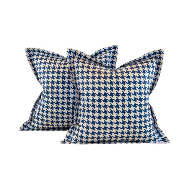 Designer Vicki Payne Free Spirit Blue & White Check Dogstooth Houndstooth Pillow Covers- 20" Pair For Sale In Jacksonville, FL - Image 6 of 6