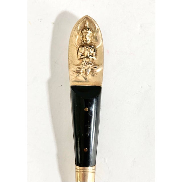 Vintage Thai Brass Letter Opener – Figural Deity Handle With Black Enamel, Mid-Century Desk Accessory For Sale - Image 4 of 6