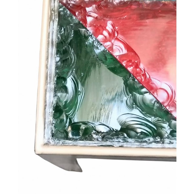 1960s Vintage Rectangular Coffee Table with Chiselled Murano Glass Top from Poliarte, Italy, 1960s For Sale - Image 5 of 13