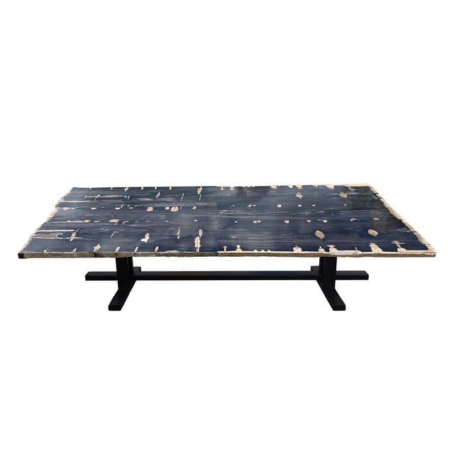Metal Black Petrified Wood Table with Steel Frame by Xyleia Petrified Wood For Sale - Image 7 of 7