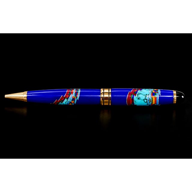 Native American David Rosales Gemstone Pen Southwest Native American Lapis Turquoise Ruby For Sale - Image 3 of 9