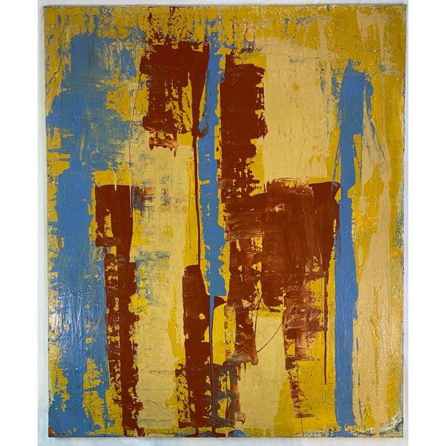 Large Abstract Expressionist Painting by John Frates, Florida, Blue Yellow Red For Sale - Image 9 of 10