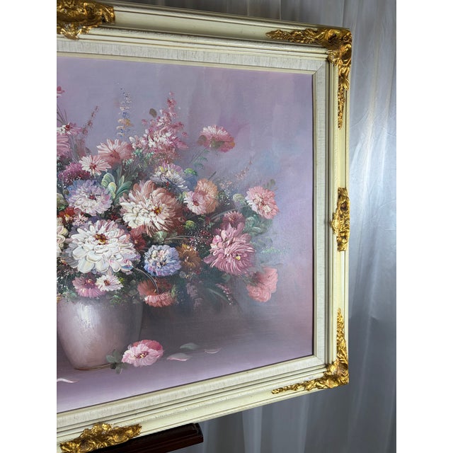 Mid-Century P. Keeling Large Impasto Floral Oil Painting in Ornate Frame, 43" X 31.5" For Sale - Image 11 of 12