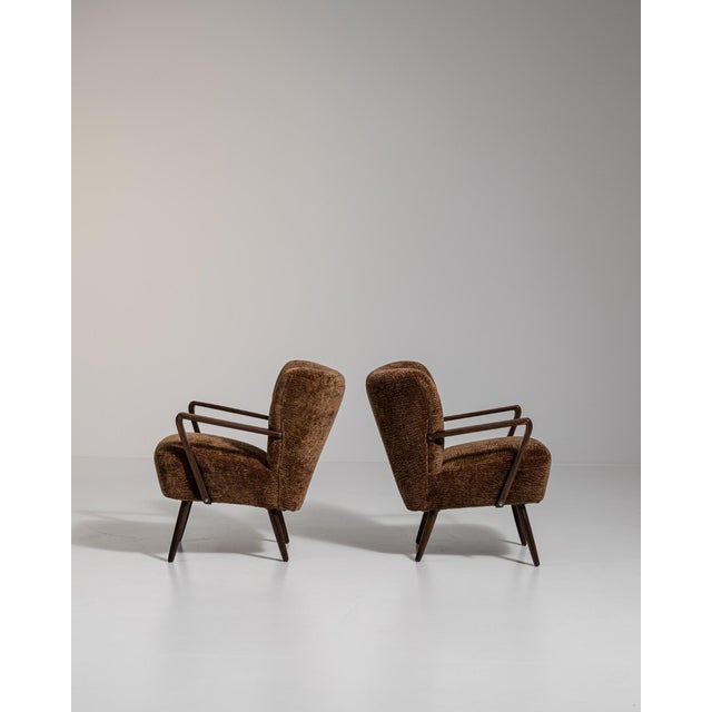1940s Mid-Century Modern Brown Wood Pair of Club Chairs For Sale - Image 10 of 13