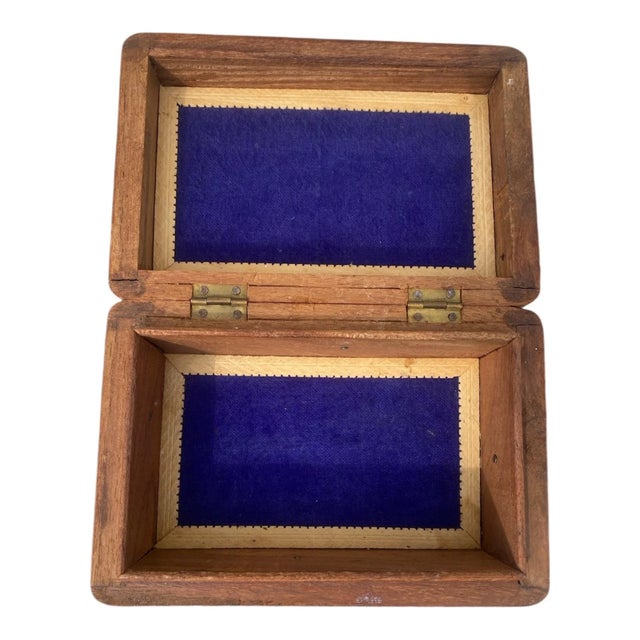 1990s Hand Carved Teakwood Jewelry Box Vintage Inlaid Wooden Trinket Storage Chest For Sale - Image 10 of 10
