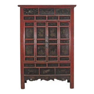 Hand Painted 80" Inch Tall Antique Chinese Cabinet For Sale