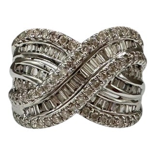 1ctw Natural Diamond Crossover Ring 10k White Gold Size 7.25 For Sale