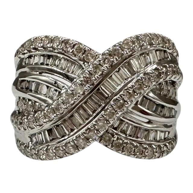 1ctw Natural Diamond Crossover Ring 10k White Gold Size 7.25 For Sale