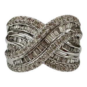 1ctw Natural Diamond Crossover Ring 10k White Gold Size 7.25