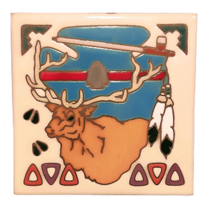 Elk Arrowhead Native American Glazed Tile Trivet Coaster