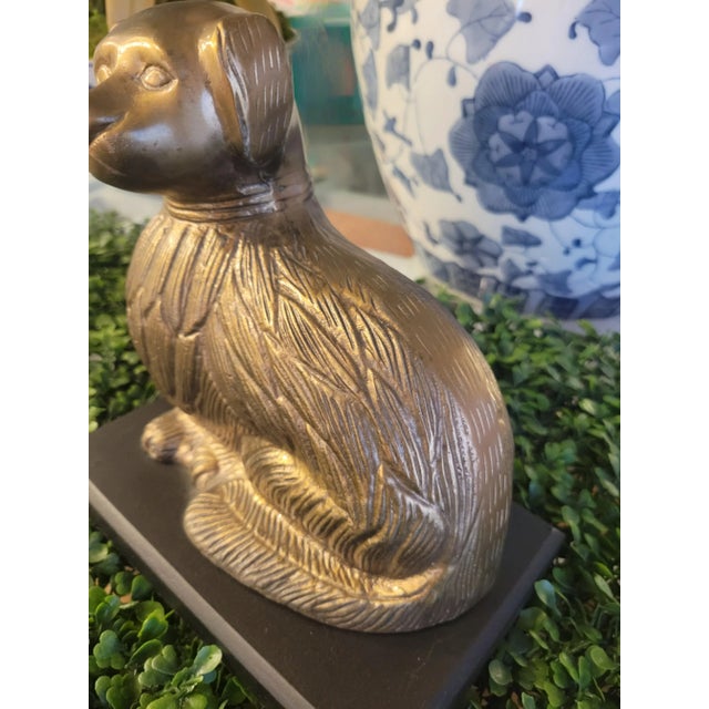 Wood Vintage Brass Staffordshire Dog Statue Room Decor For Sale - Image 7 of 10