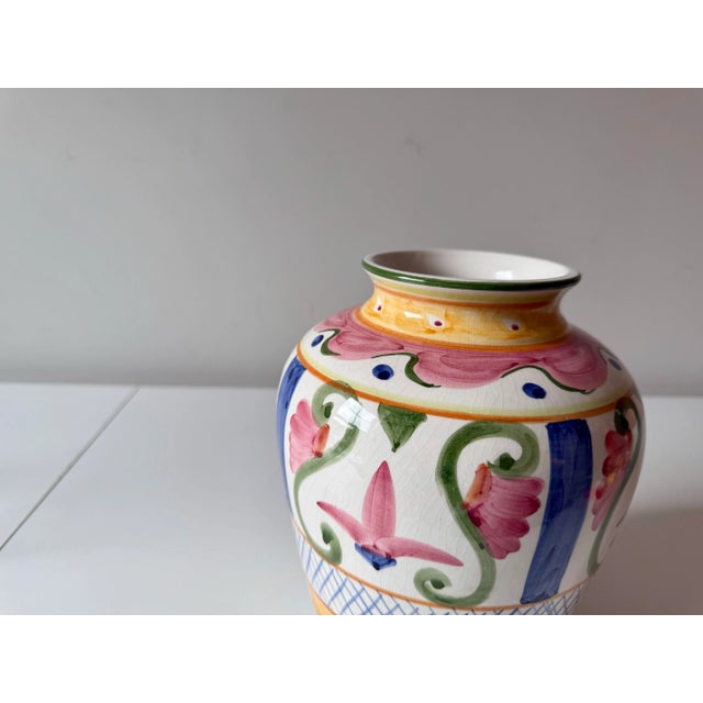 Hand Painted Portugese Floral Motif Vase For Sale - Image 4 of 7