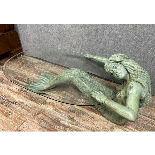 1970s Coffee Table with Bronze Mermaid Motif, 1970s For Sale - Image 5 of 8