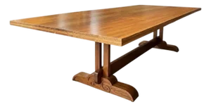 Monumental 10-Foot Arts & Crafts Sculptural Solid Walnut Trestle Dining Table
