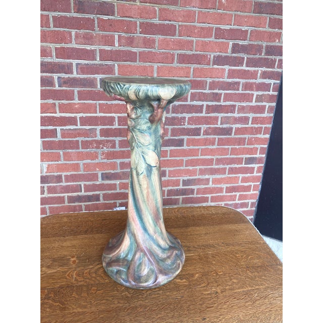 Weller Pottery Antique Weller Pottery Baldin Apple Jardiniere Pedestal or Plant Stand For Sale - Image 4 of 10