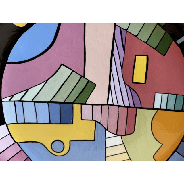 1980s Postmodern Geometric Abstract Hand-Painted Ceramic Wall Plate/ Sold For Sale In Miami - Image 6 of 9