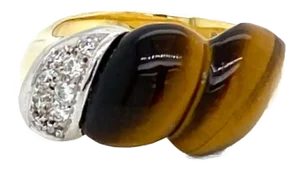 Diamond Tiger’s Eye 14k Two Tone Gold Fancy Band Ring